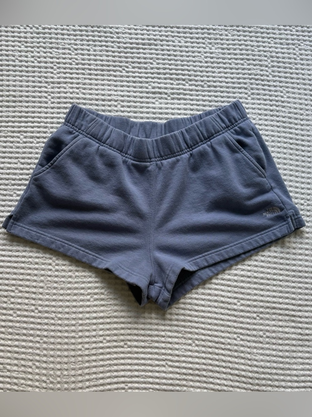 The North Face Logo Shorts Slate Blue Fleece Sweat Pockets Womens Size Large